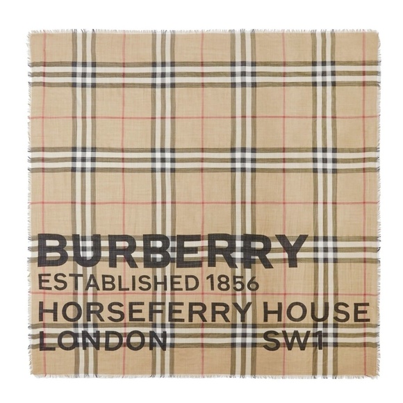 Burberry Square Scarf Address Giant Check Gauze New - Picture 1 of 6